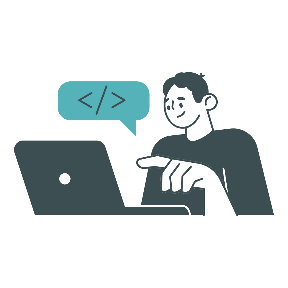 Illustrieter Mann vor einem Laptop